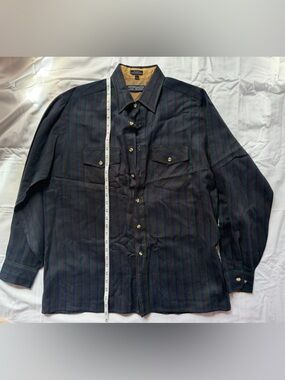 Vintage Van Heusen Black Button-Front Lightweight Striped Shirt Jacket